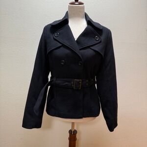 Old Navy Wool Blend Double Breasted Belted Lined Pea Coat Women Size Small